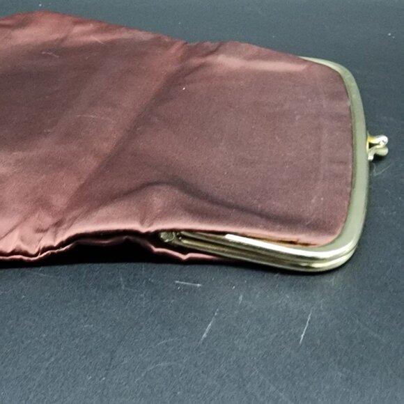Vintage  Brown Satin Folding Clutch Purse With Gold Frame HL USA Harry Levine - Picture 5 of 6